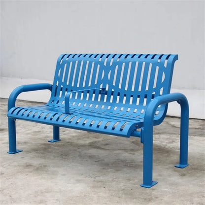 Outdoor Furniture Powder Coated Slatted Steel Bench Seat Outside Park Metal Seating Bench Garden Rustic Sitting Chair Bench