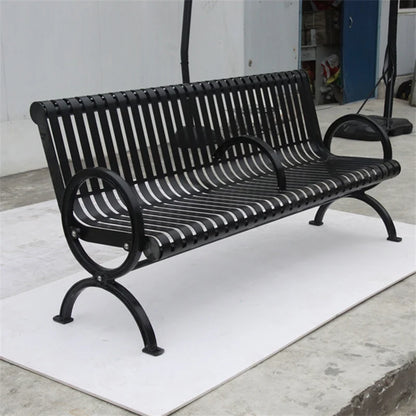 Outdoor Public Park 2 Person Steel Commercial Bench Seating Outside Garden Out Door Patio Rustic Metal Seat Bench with Back