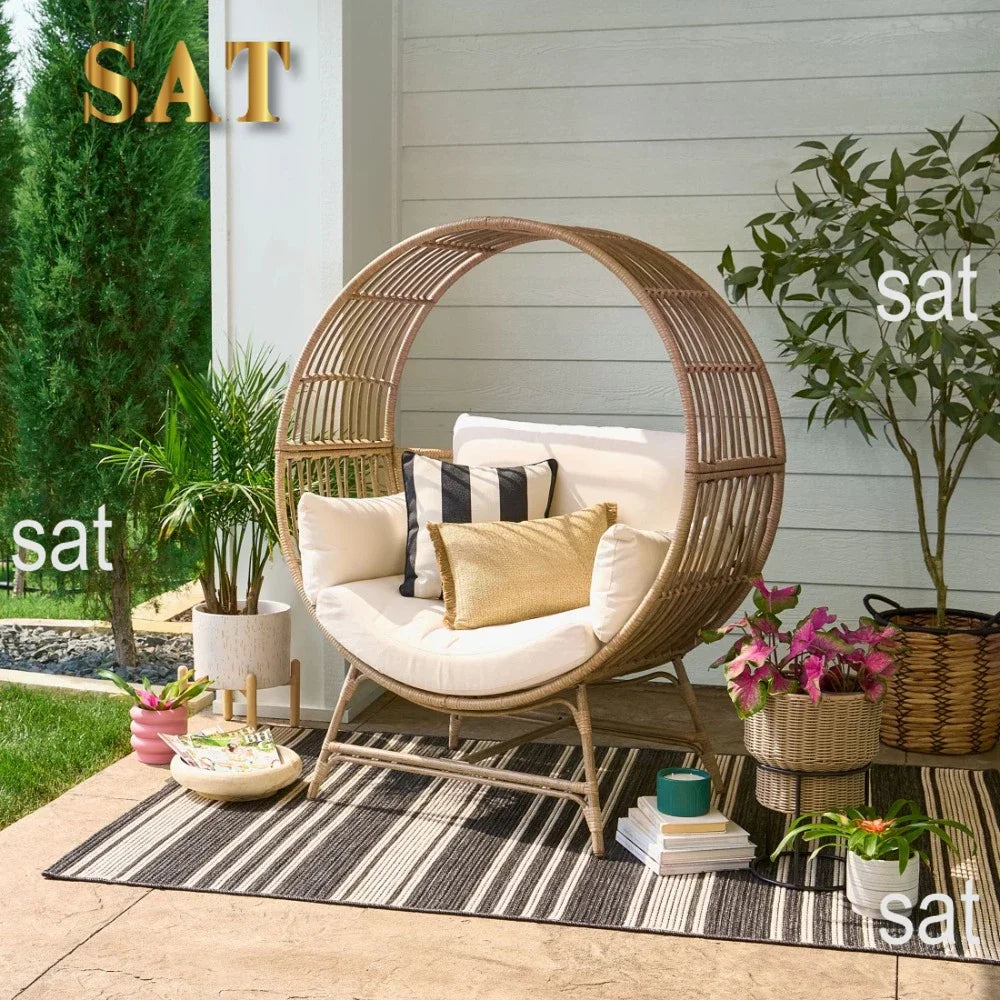 #x New  Bellamy Round Wicker Outdoor Egg Chair, Beige