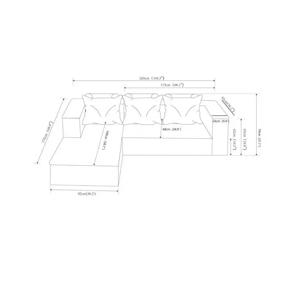 104'' Cloud L-Shaped Sectional Chaise: Deep Seat, Side Pockets, Plush Beige - No Assembly for Living/Bedroom