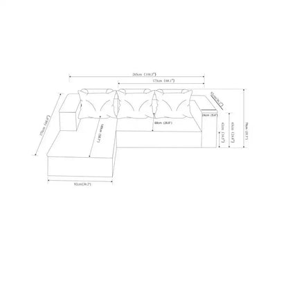 104'' Cloud L-Shaped Sectional Chaise: Deep Seat, Side Pockets, Plush Beige - No Assembly for Living/Bedroom
