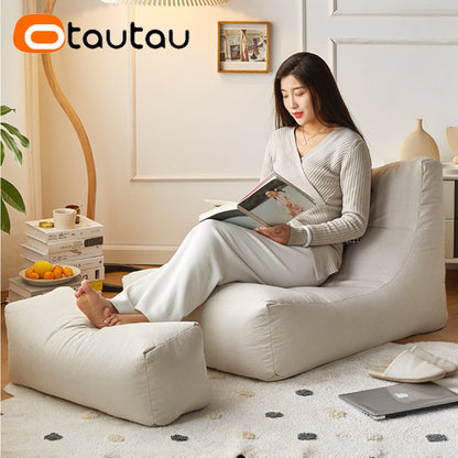 OTAUTAU Soft Cotton Bean Bag Cover Without Filler Chaise Lounge Recliner Sofa Bed Beanbag Pouf Sac with Footstool Ottoman SF027