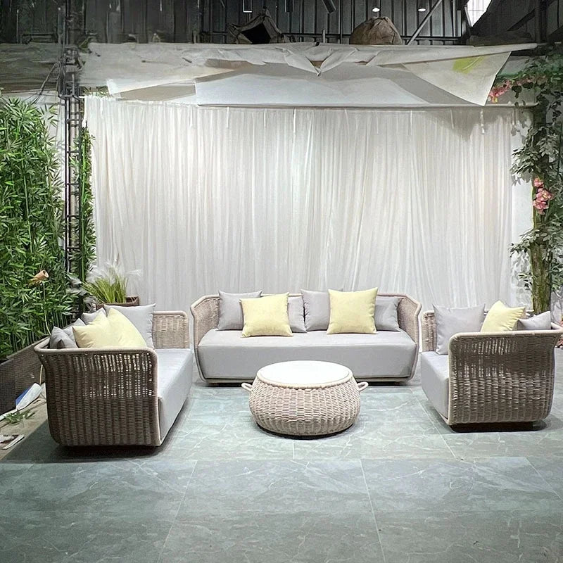 Outdoor rattan sofa courtyard balcony outdoor leisure villa garden sun room coffee table furniture combination