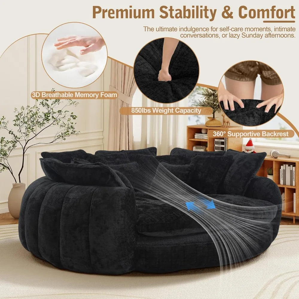 82'' Oversized Upholstered Sofa Bed, Round Chaise Lounge Chair Indoor, Modern Chenille Boneless Couch, No Assembly Required