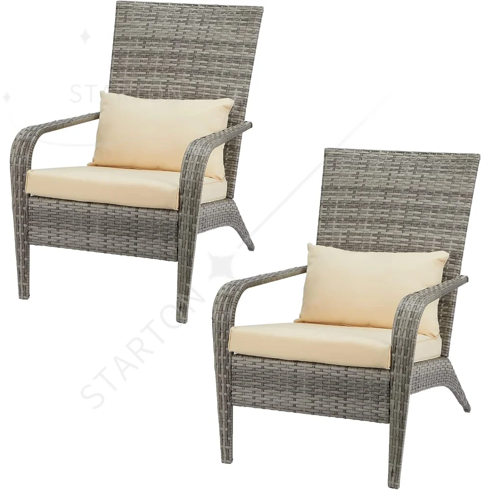 Outdoor Dining Adirondack Rattan Chair with Cushion and Pillow 2 Pieces Outdoor Wicker Patio Chairs