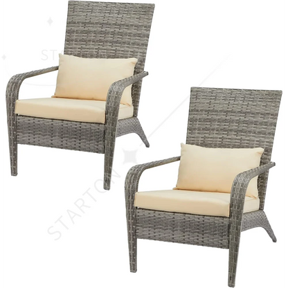 Outdoor Dining Adirondack Rattan Chair with Cushion and Pillow 2 Pieces Outdoor Wicker Patio Chairs