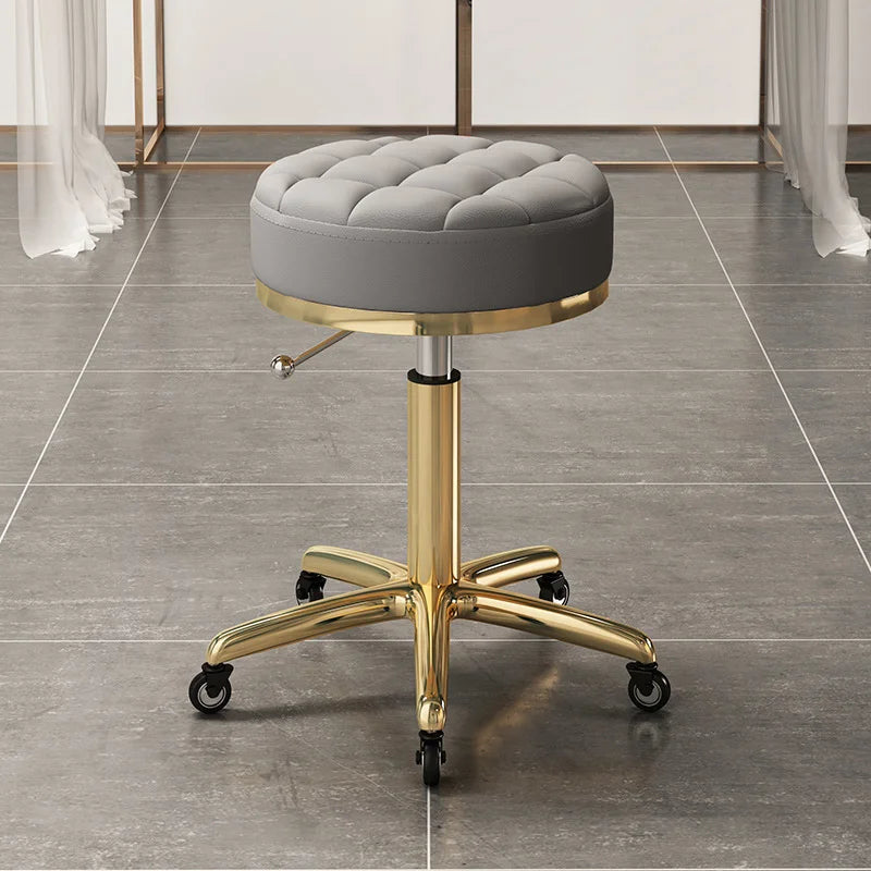 High Quality Salon Furniture 360 Degree Rolling Adjustable Hairdressing Chair with Wheels Gold Salon Stool