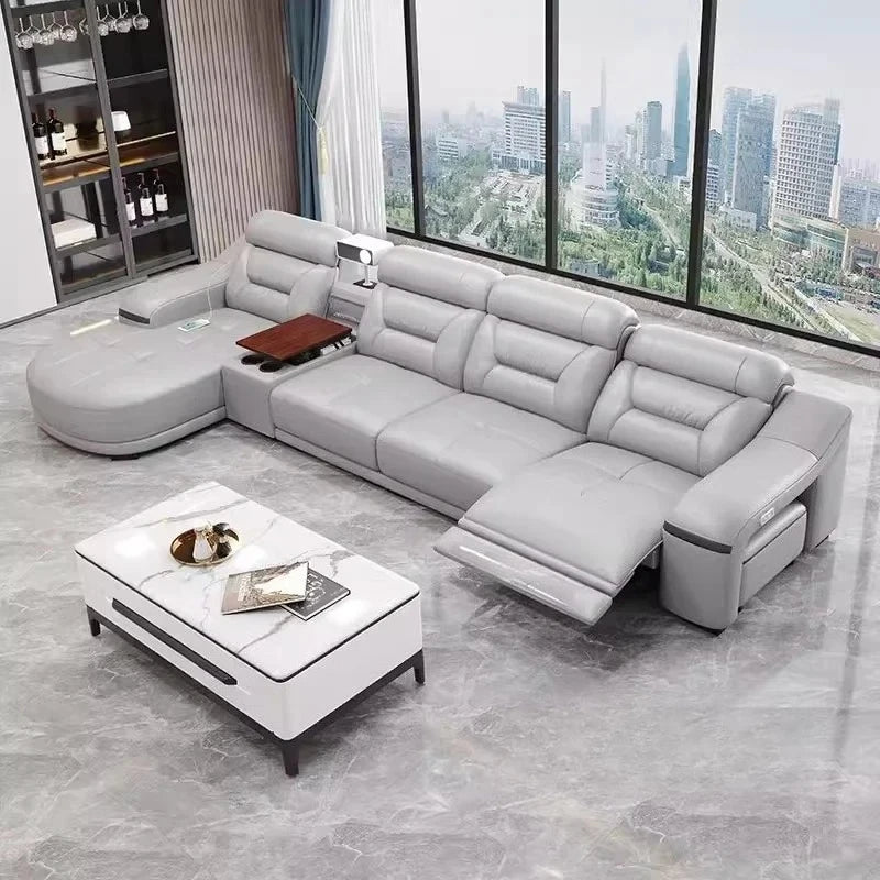 MINGDIBAO Genuine Leather Living Room Sofa Set Power Reclining Couch Electric Recliners with Stool Seating Room, Sofa Reclinable