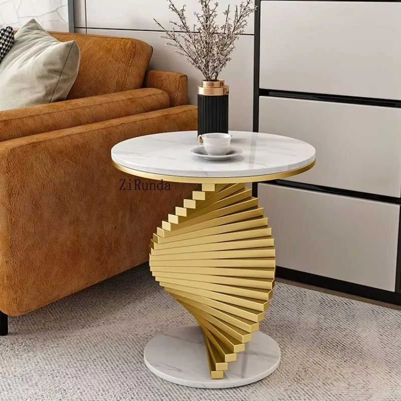 Italian style light luxury living room sofa marble edge several creative balcony metal coffee table