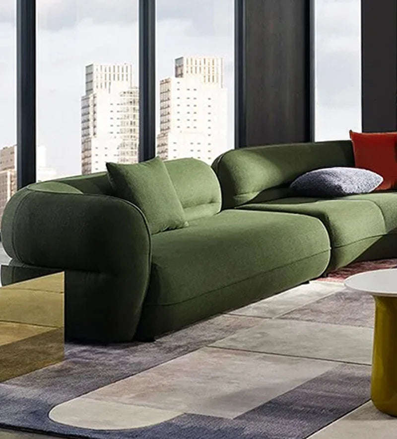 Elegant L-Shape Modular Living Room Sofa Set Modern Curved Green Flannel Wide Sponge Seat Sofas for Apartment Villa Luxury Couch