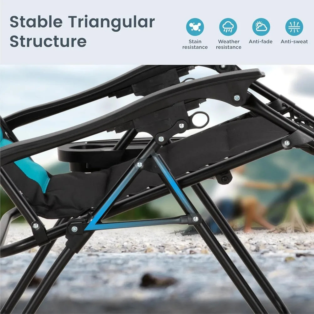 VILLA XXL Oversized Padded Zero Gravity Chair, Foldable Patio Recliner, 28 Wide Seat Anti Gravity Lounger with Cup Holder, S