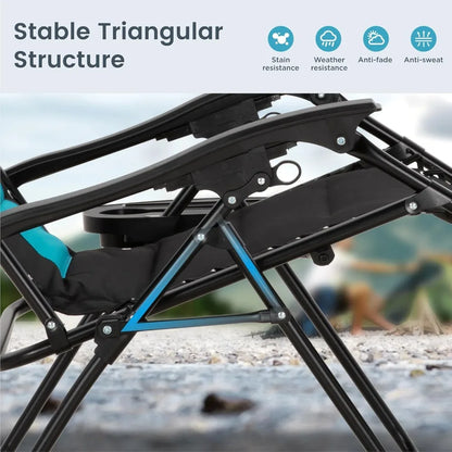 VILLA XXL Oversized Padded Zero Gravity Chair, Foldable Patio Recliner, 28 Wide Seat Anti Gravity Lounger with Cup Holder, S