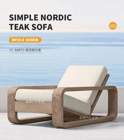 Nordic Outdoor Sofa Teak Sun Protection Waterproof Villa Garden Balcony Preservative Wood Outdoor Solid Wood Open-air Rattan Cha