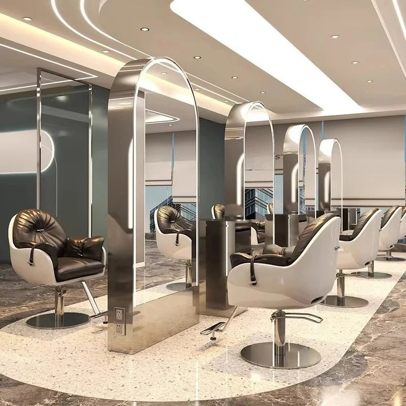 Salon Furniture Led Light Gold Frame Double Sided Barber Station Modern Hair Salon Mirrors Designs
