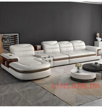 Modern L-Shaped Sectional Sofa with Chaise, Luxury Italian Genuine Leather Couch with adjustable headrest, Storage, USB, Console