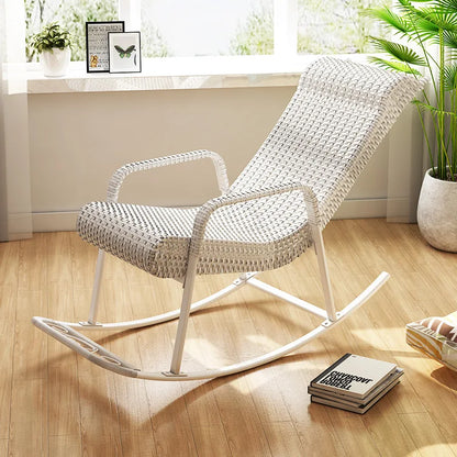 Adult Rattan Rocking Chair Outdoor Balcony Leisure Recliner Indoor Lazy Nap Chair Elderly Home Furniture
