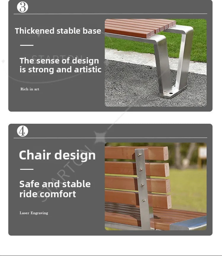 Dossier de jardin en fer forgé, banc de loisirs solide Anti-Corrosion, banc d'extérieur moderne en acier inoxydable, plastique et bois, Patio Park