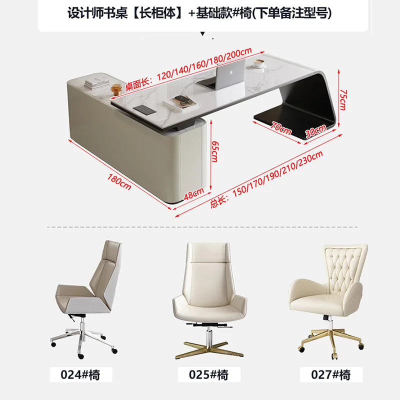 High end light luxury stone table, high-end office desk and chair combination, home L-shaped computer, high-end medical beauty