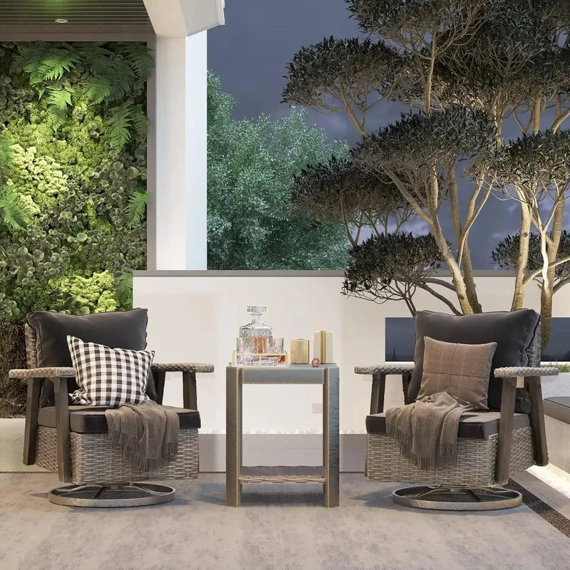 Swivel Rocker Patio Chairs Set with Matching Side Table Wicker Bistro Set and Premium Cushion Fabric