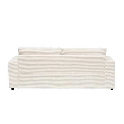 79.3-inch long corduroy sofa with 4 matching pillows, stylish design, spacious and comfortable 3-person sofa, white