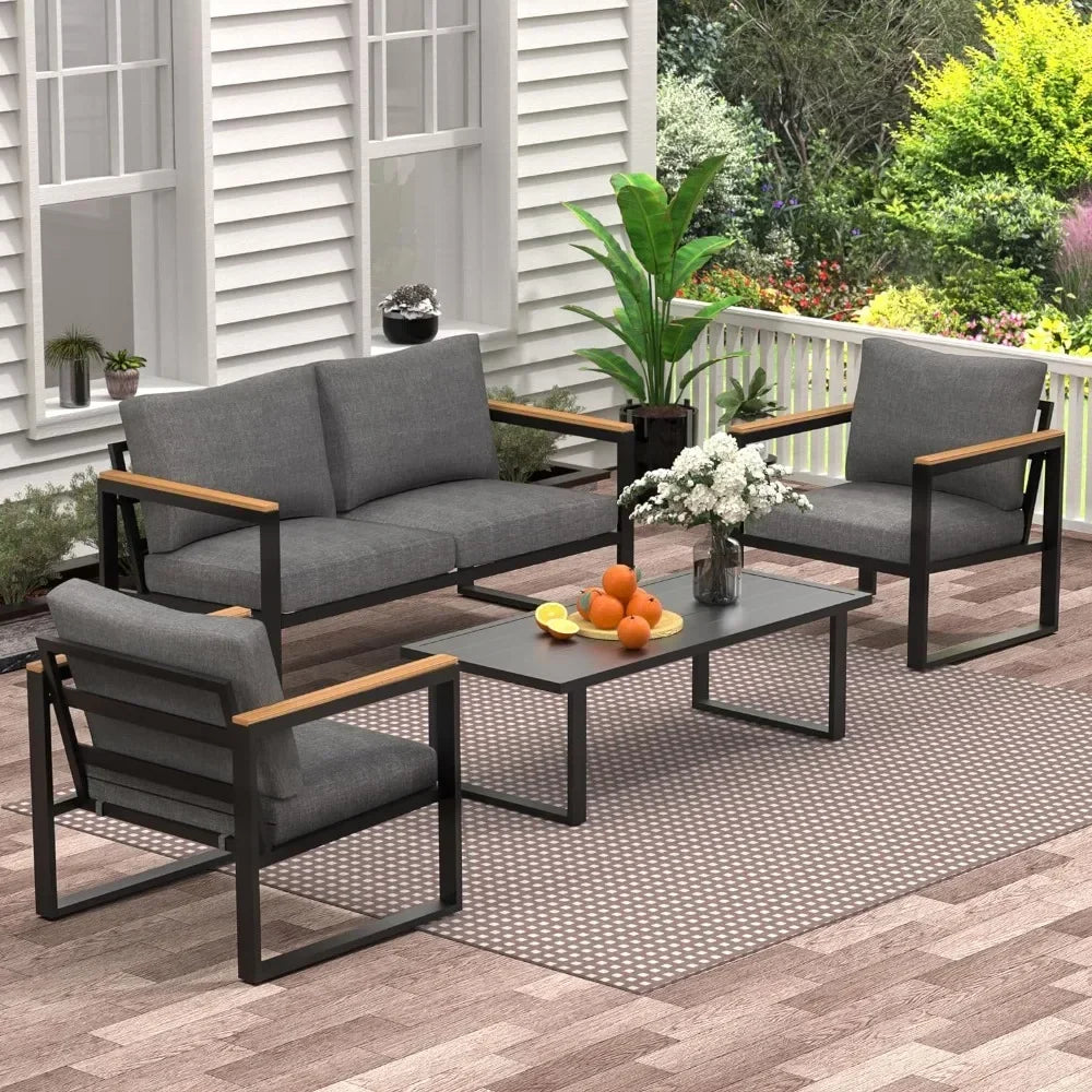 jz New Patio Furniture Set, 4 Pieces Outdoor  with Removeble, Washable and High-Resiliency Sponge Cushions