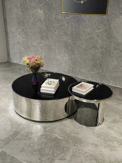 Italian mirror coffee table stainless steel small apartment tempered glass round combination design sense living room home