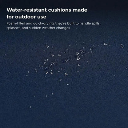 4-Piece Outdoor Patio Furniture Set for Balcony Garden Lawn, Gray Acacia Wood Table, Blue Cushions, Light Gray Rattan