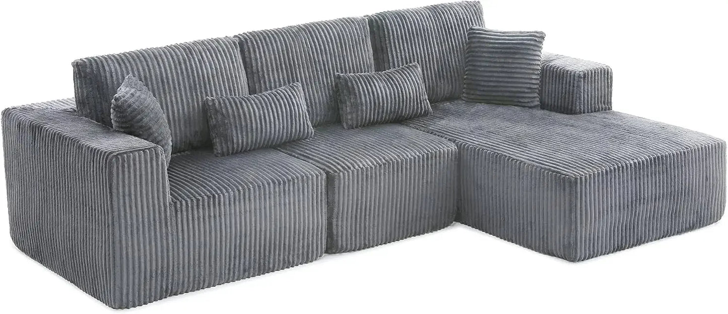 L-Shaped Modular Cloud Sofa with Chaise & Deep Seats