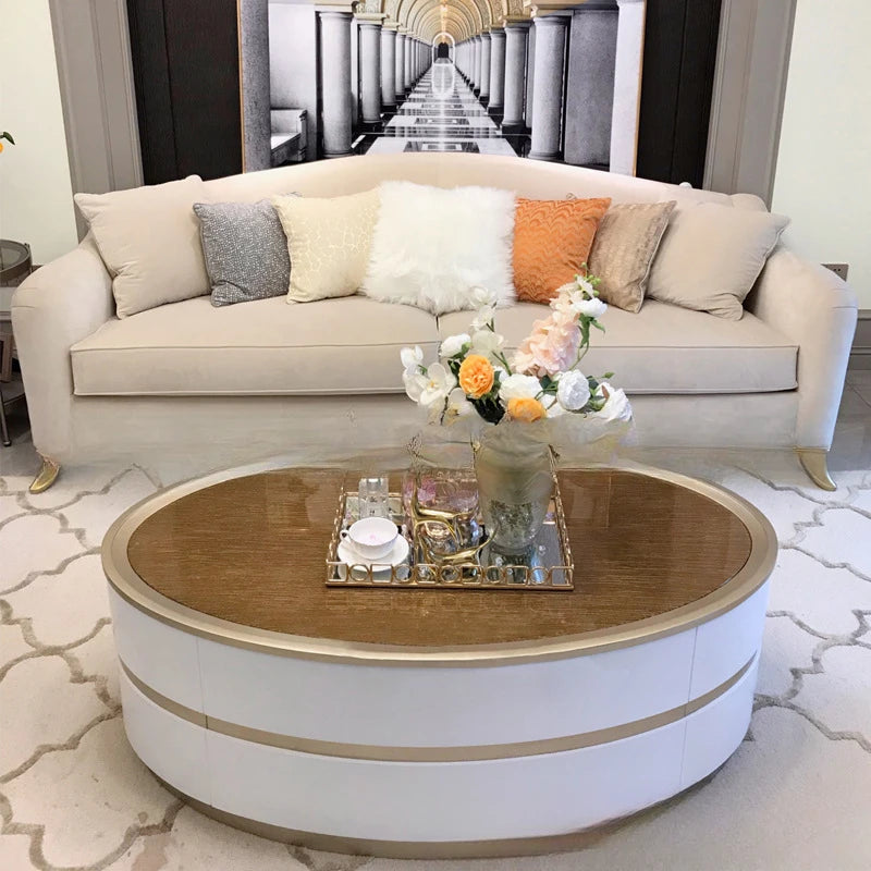 American modern simple living room solid wood fabric sofa French champagne gold combination full set of furniture