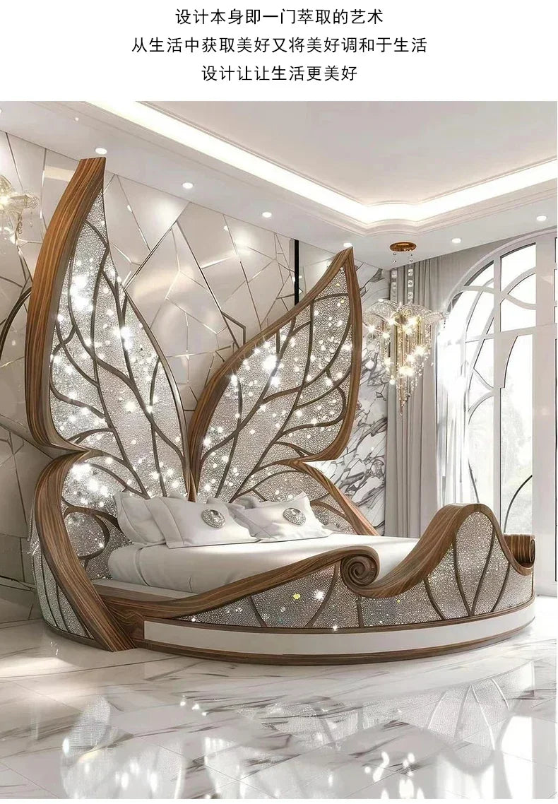 Princess  Butterfly Bed Villa Solid wood 2m bed 15 high French luxury bed bedroom custom