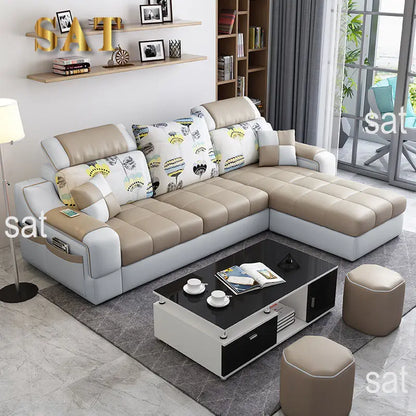 American Style Chaise Couch L Shaped Modular Living Room Synthetic Leather Sofa