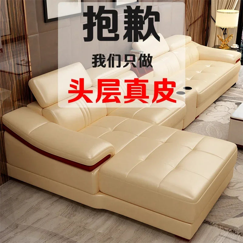 Genuine leather sofa head layer cowhide small unit,simple and modern functional, fashionable leather sofa combination decoration