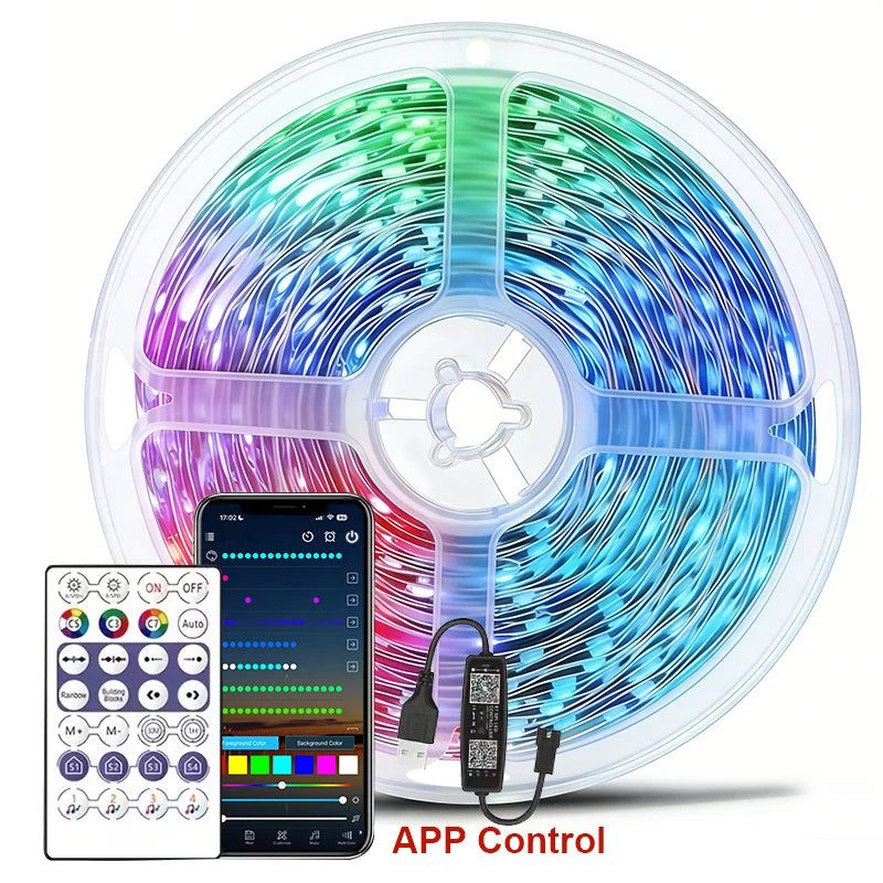 WS2812B LED Strip Lights 1-20M 5V RGB IC Music Sync Color Changing Magic Color Flexible Ribbon for Bedroom Kitchen TV Backlight