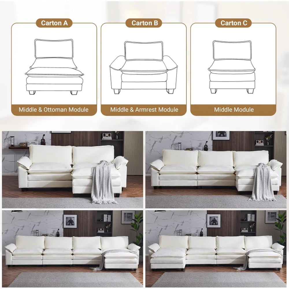 Deep Convertible Sectional Sofa,  L-Shape 3-Seat Couches for Living Room