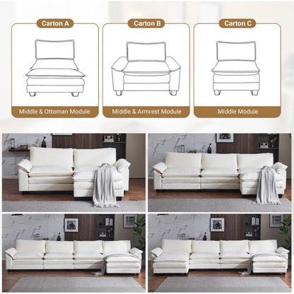 Deep Convertible Sectional Sofa,  L-Shape 3-Seat Couches for Living Room