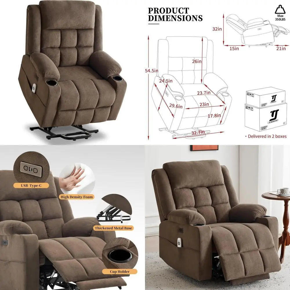 Elderly Power Lift Recliners With Heat And Massage Plush Oversized Chairs For Comfort Enhanced Fabric Recliners For Adults Home
