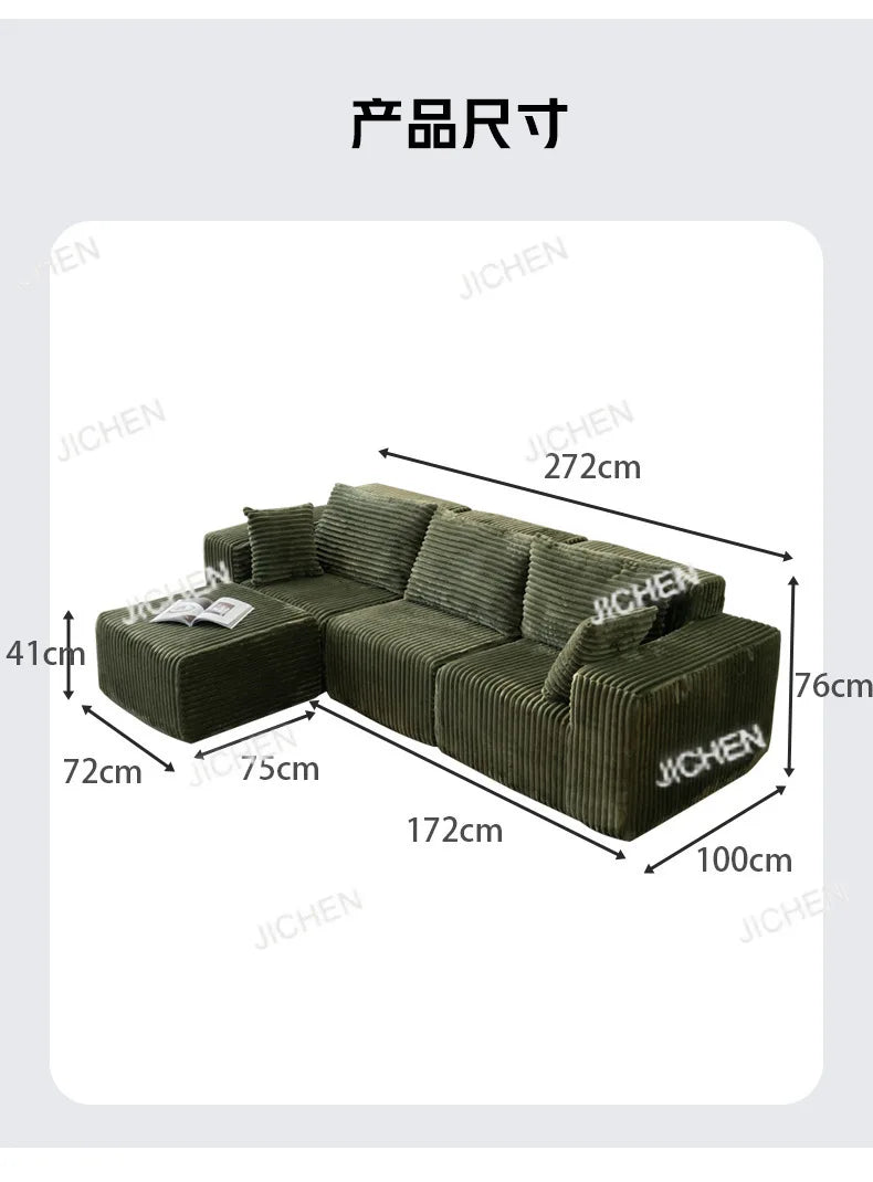 XJQC Living Room Compression Sofa Corduroy Combination Module Modular L-shaped Multifunctional Boneless Compression Sofa Chair