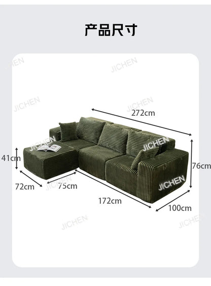 XJQC Living Room Compression Sofa Corduroy Combination Module Modular L-shaped Multifunctional Boneless Compression Sofa Chair