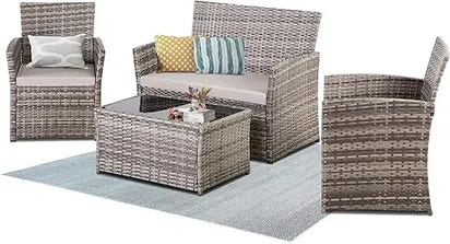 Patio Furniture Set, Modular Patio Set Wicker Outdoor Sectional Sofa Set PE Rattan Wicker Patio Conversation Set with T