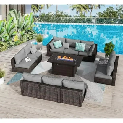 /Outdoor Furniture 7 Piece Sets with Fire Pit Table, Patio Couch Sectional with NoSlip Cushions and Cover, Outdoor Furniture S
