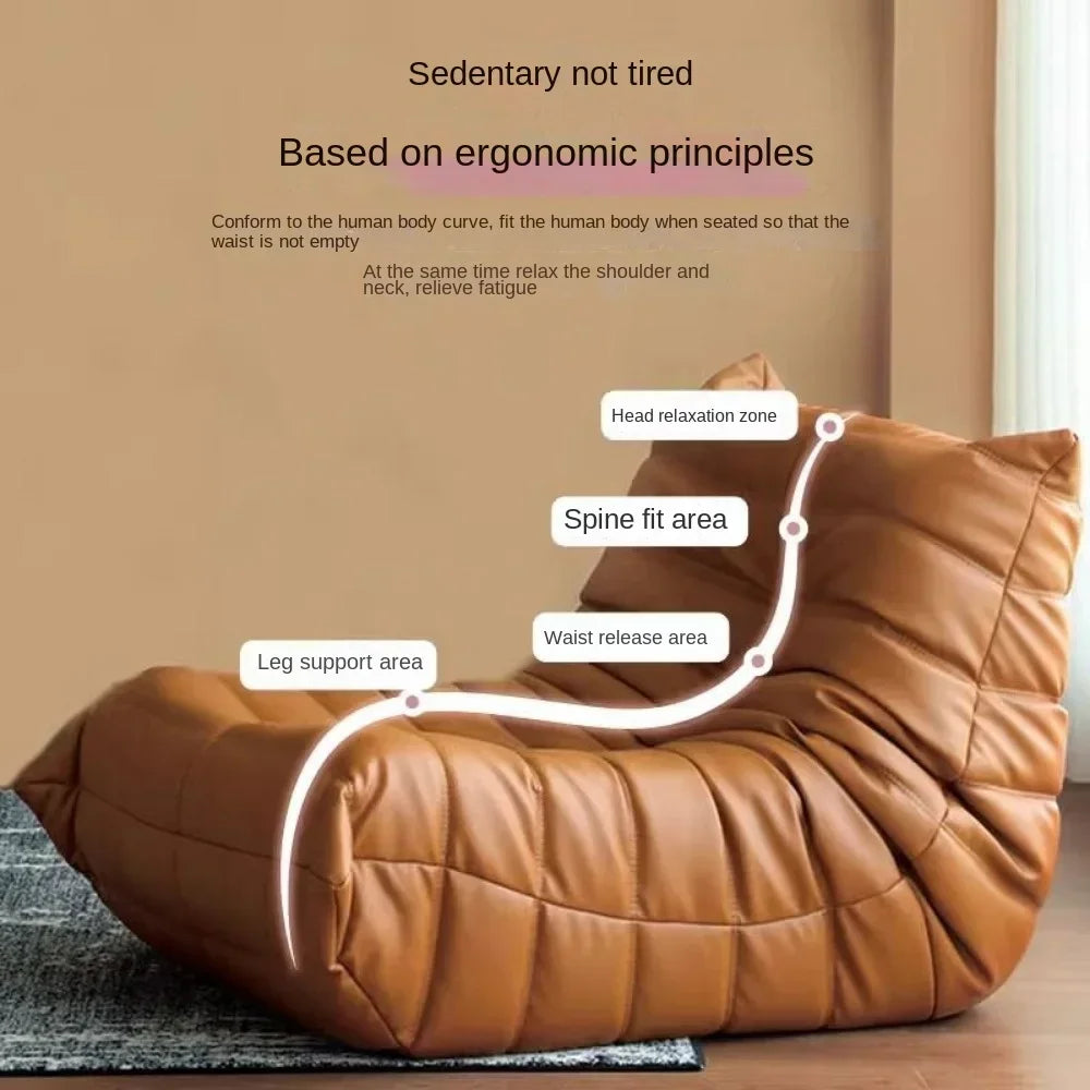 Black caterpillar sofa lazy single leisure chair togo original small apartment balcony living room lying down leather