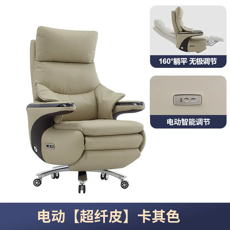 New Electric Genuine Leather Executive Chair - High-Back Reclining Office Desk Chair for Daytime Rest and Prolonged Sitting JT40