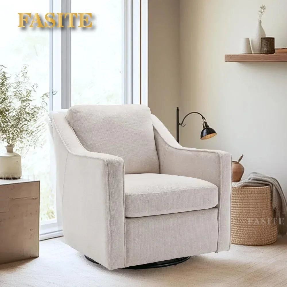 Premium Living Chair Fabric Leisure Armchair With Innerspring Seat Cushion Lumbar Pillow Metal Base Swivel Accent Chair
