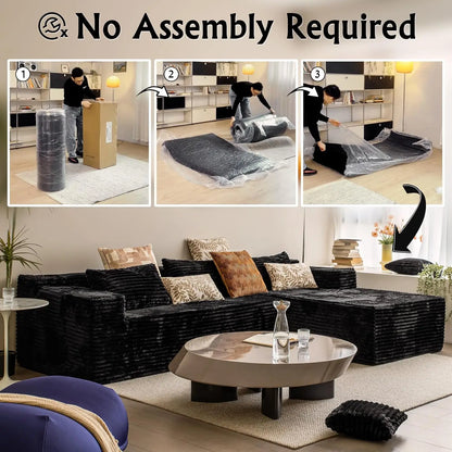 Black sectional couches for Living Room Corduroy Couch，104" Cloud Sectional Couch with L-Shape Chaise， Modern, Customized