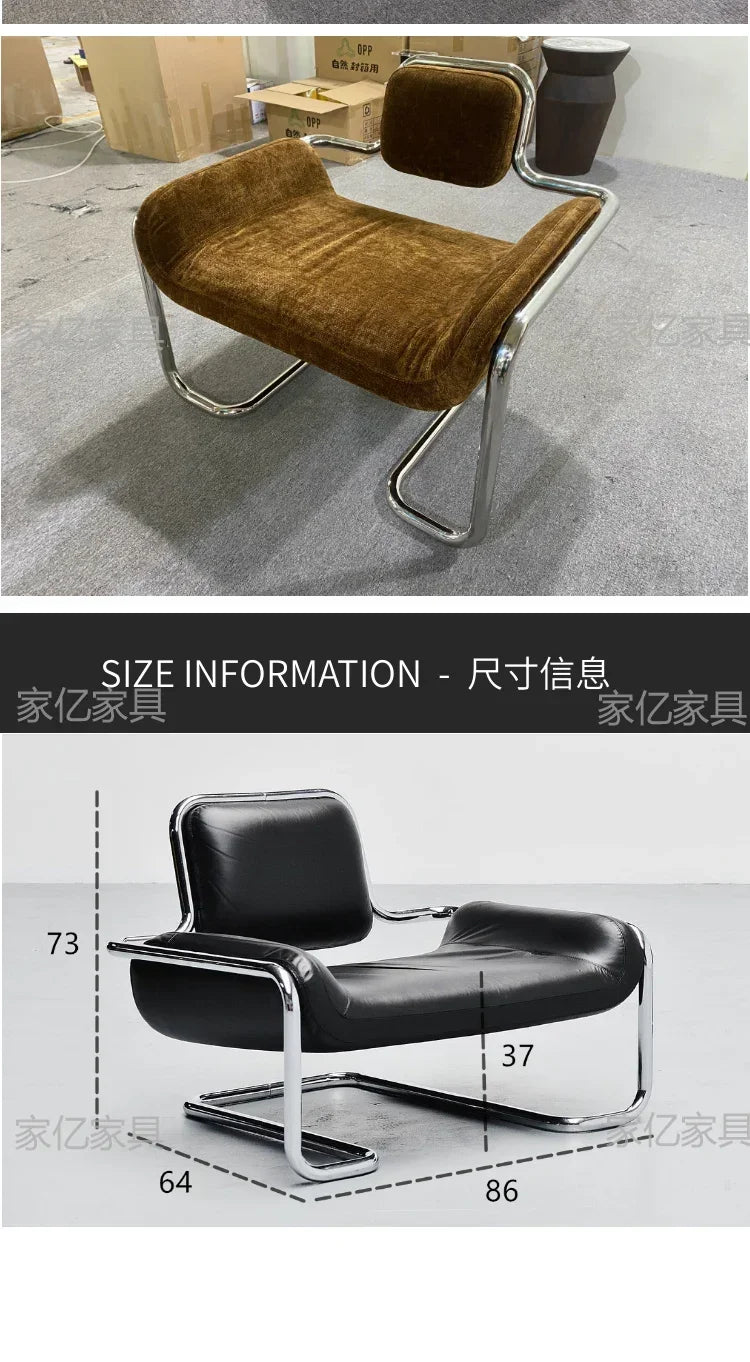 LXArrivals Modern Creative Convex Chair Stainless Steel Frame Casual Seat Living Room Simple and Light Luxury LeatheSSS