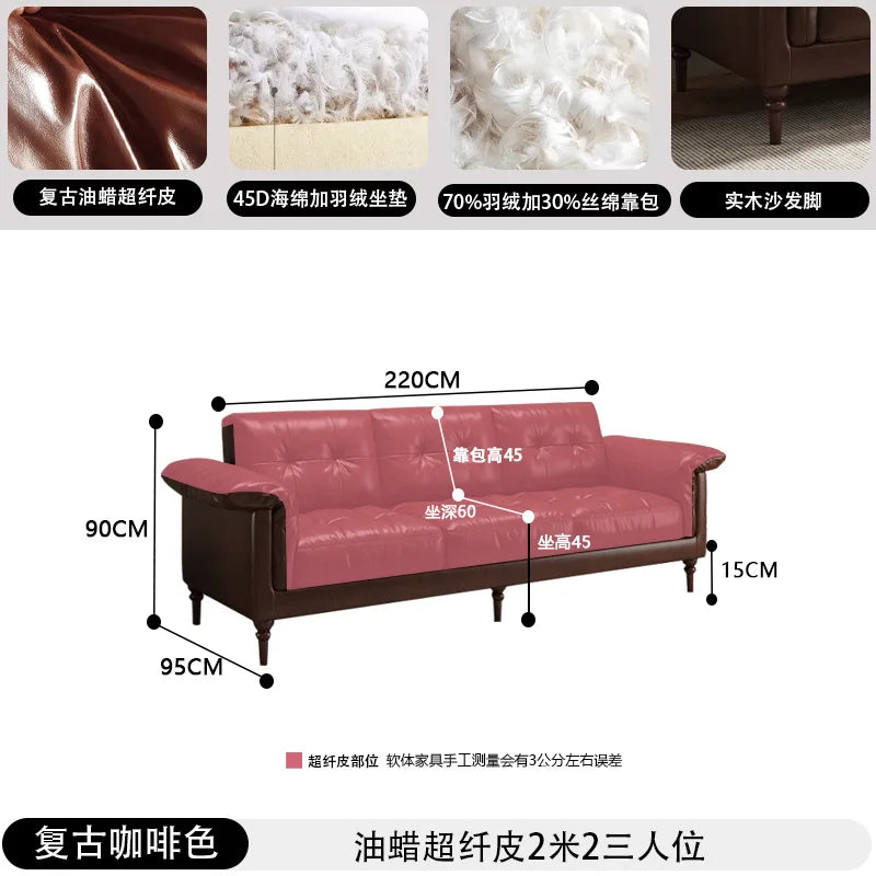 Customizable American sofa Italian retro oil wax leather straight row steel frame down medium ancient Nanyang style first layer