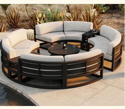Outdoor Waterproof Sun Protection Garden Sofas Curved Outdoor Sofa Aluminum Alloy Courtyard Villa Reception Sofa Coffee Table Z