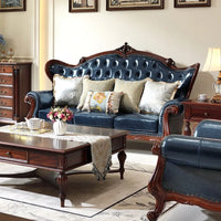 American all-solid wood leather sofa combination living room furniture large apartment European style