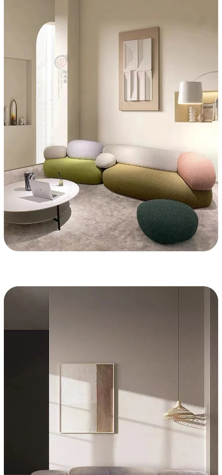 Italian minimalist pebble flat sofa modern minimalist combination colorful fabric module large flat sofa