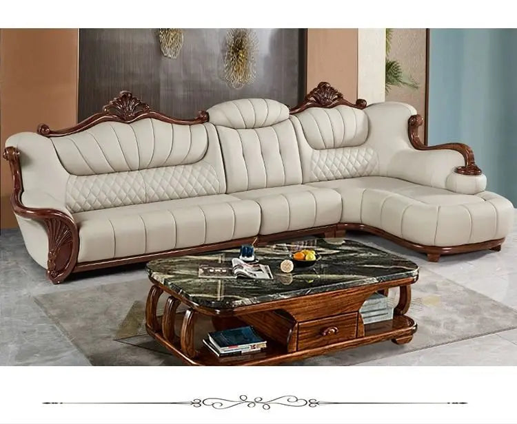 European leather sofa first layer cowhide combination living room villa luxury ebony sofa style fully furnished small apartment